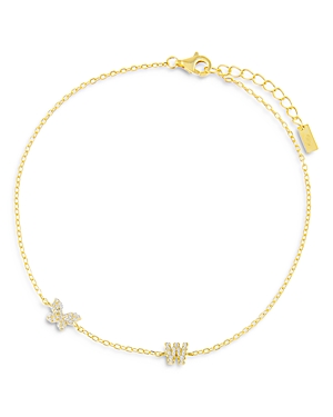 Adinas Jewels Pave Butterfly & Initial Butterfly Ankle Bracelet In Gold Vermeil Sterling Silver