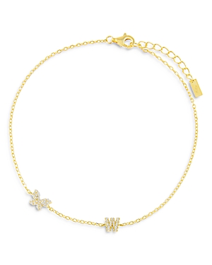 Adinas Jewels Pave Butterfly & Initial Butterfly Ankle Bracelet in Gold Vermeil Sterling Silver