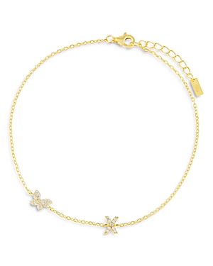 Adinas Jewels Pave Butterfly & Initial Butterfly Ankle Bracelet In Gold Vermeil Sterling Silver In X