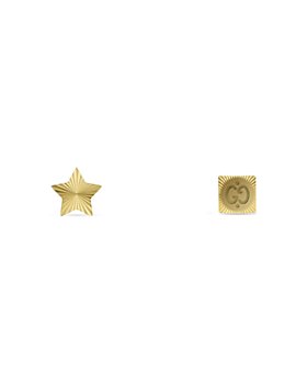 Gucci - 18K Yellow Gold Icon Star & Square Logo Mismatch Stud Earrings