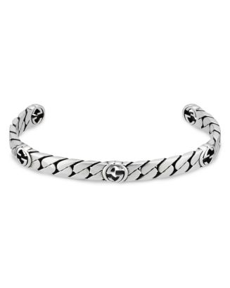 アクセサリー GUCCI Logo Black Patent Silver Bangle Gucci Unisex Interlocking G Sterling Silver Enamel Cuff