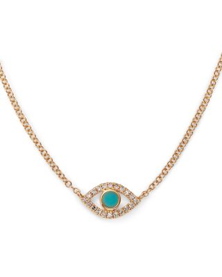 14K Yellow Gold Turquoise &amp; Diamond Eye Pendant Necklace, 18&amp;quot; - Exclusive