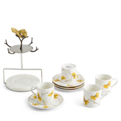 Butterfly Ginkgo Demitasse Cup & Saucer Set with Stand