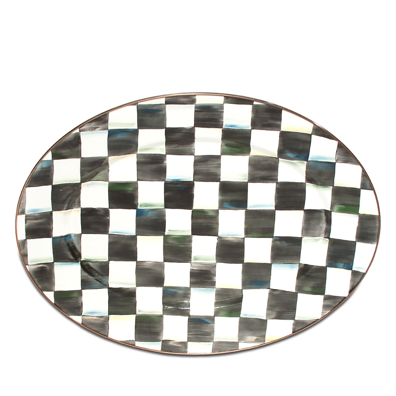 Mackenzie-childs Mackenzie Childs Courtly Check Medium Enameled Steel Oval Platter In Black
