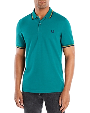 Fred Perry Twin Tipped Slim Fit Polo In Bottle Green/amber/carbon Blue