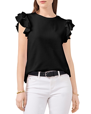 Shop Vince Camuto Tiered Ruffle Sleeve Tee In Rich Black