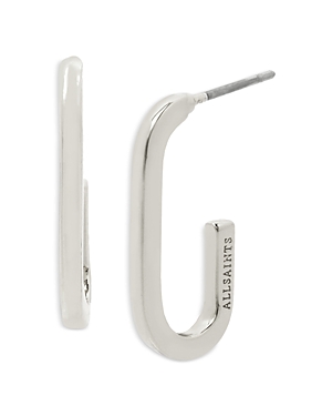 Shop Allsaints Small Open Oval Hoop Earrings In Silver Tone Or Gold Tone In Rhodium