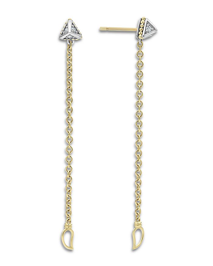 LAGOS - Sterling Silver & 18K Yellow Gold Caviar Diamond Front to Back Chain Drop Earrings