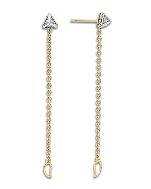 Lagos Sterling Silver & 18K Yellow Gold Caviar Diamond Front to Back Chain Drop Earrings