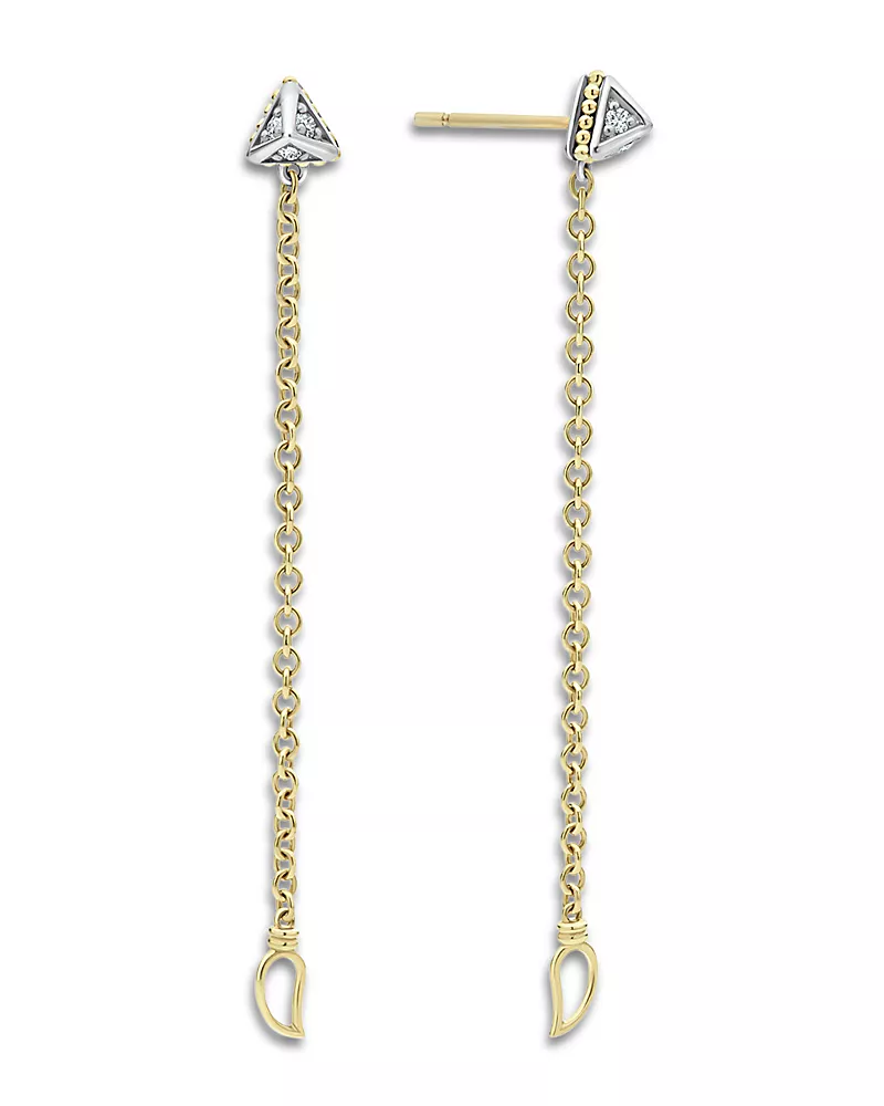 Lagos Sterling Silver & 18K Yellow Gold Caviar Diamond Front to Back Chain Drop Earrings