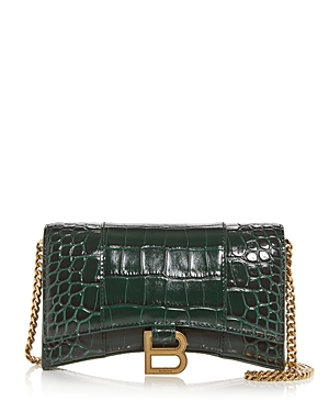 Balenciaga Hourglass Leather Chain Wallet In Forest