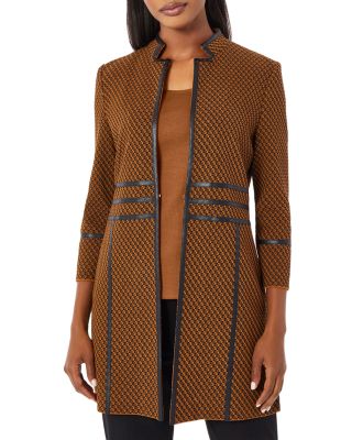 Misook Vegan Leather Trim Two Tone Knit 