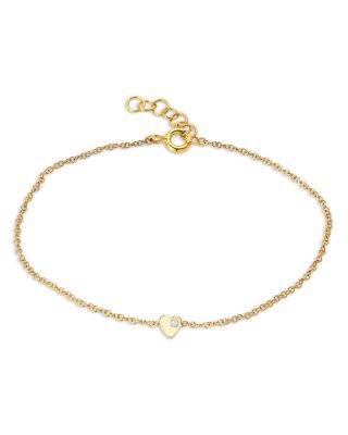 14K Yellow Gold Diamond Tiny Heart Chain Link Bracelet
