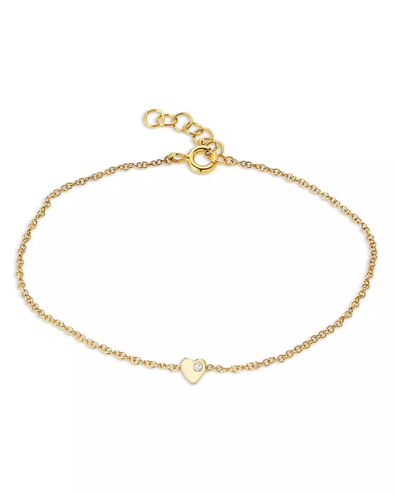 Zoe Lev 14K Yellow Gold Diamond Tiny Heart Chain Link Bracelet