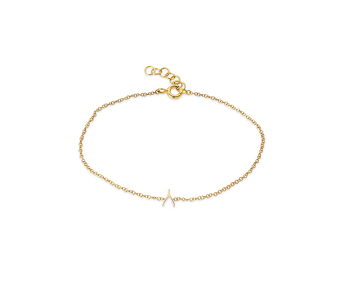Zoe Lev 14K Yellow Gold Tiny Wishbone Chain Link Bracelet