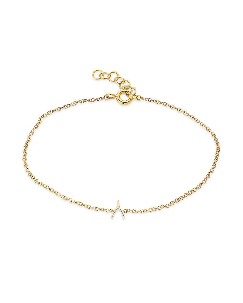 Zoe Lev 14k Yellow Gold Tiny Wishbone Chain Link Bracelet In Gold