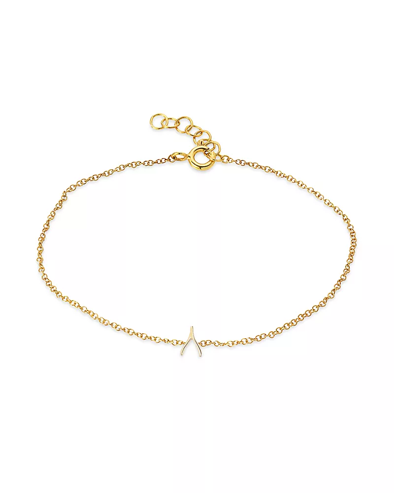 Zoe Lev 14K Yellow Gold Tiny Wishbone Chain Link Bracelet