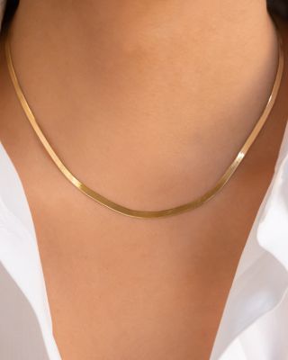 14K Yellow Gold Herringbone Chain Necklace, 18"