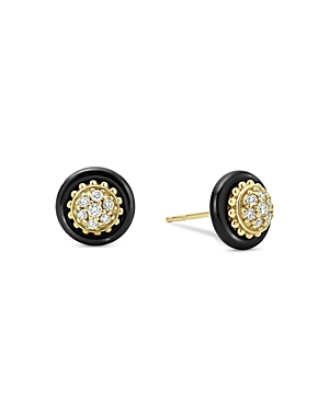 Shop Lagos Meridian 18k Yellow Gold And Black Caviar Diamond Stud Earrings In Gold/black