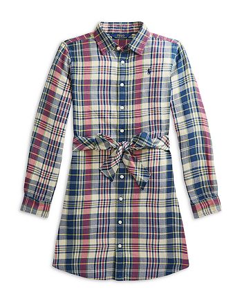Ralph Lauren Girls' Cotton Plaid Shirtdress - Big Kid | Bloomingdale's