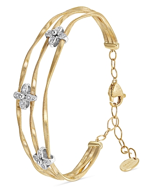 Shop Marco Bicego 18k White & Yellow Gold Marrakech Onde Diamond Flower Triple Row Bangle Bracelet