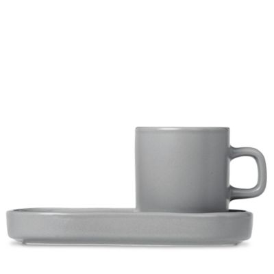 Pilar Espresso Cups with Trays, Set of 2