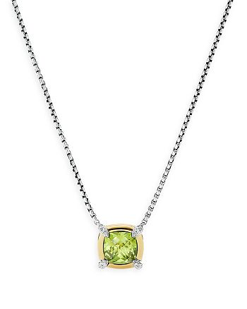 David Yurman - Sterling Silver Petite Chatelaine&reg; Peridot & Diamond Pendant Necklace with 18K Yellow Gold, 18"