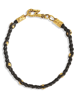 Collection Men's Brass & Leather Braided Bead Bracelet