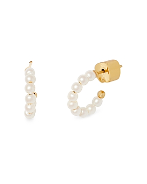 Kate Spade Gold-tone Extra-small Imitation Pearl Hoop Earrings, 0.34" In Cream/gold