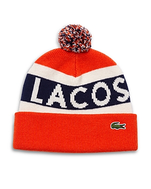 Lacoste Logo Pompom Beanie In Stained Glass