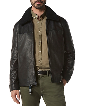 ANDREW MARC TRUXTON LEATHER REMOVABLE SHEARLING TRIM JACKET,AM1A2383