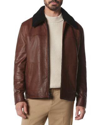 Andrew Marc Truxton Leather Removable Shearling Trim Jacket In