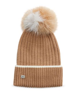 SOIA & KYO Ciel Rib-knit Beanie Hat- Detachable Feather Pom Pom - Ivory / tan Soia & Kyo | Accessories | Soia Kyo Ciel Beanie Toffee  main image 2