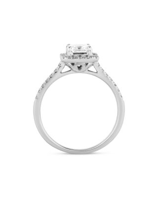 Diamond Emerald Cut Halo Engagement Ring in 18K White Gold, 1.3 tcw 