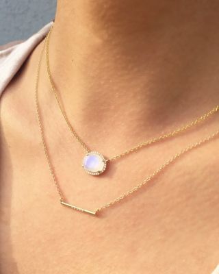 14K Yellow Gold Diamond Moonstone Pendant Necklace, 18"