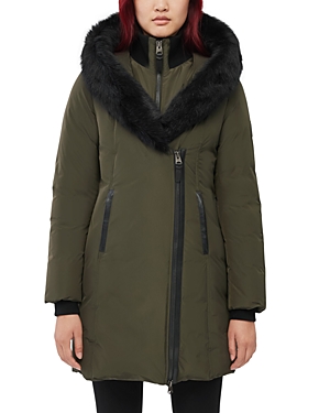 Mackage Kay Hooded Down Shearling Coat In Army