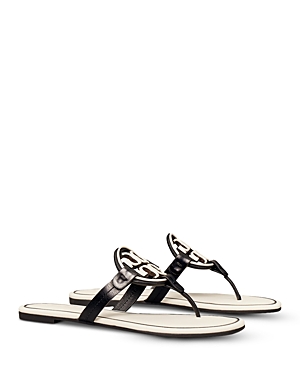 Tory Burch Women's Metal Miller Leather Thong Sandals In Perfect Black/new Ivory