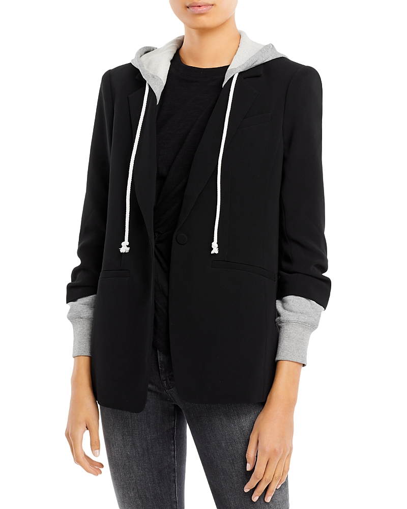 Cinq À Sept Khloe Womens Drawstring Business One-button Blazer In Black/heather Grey