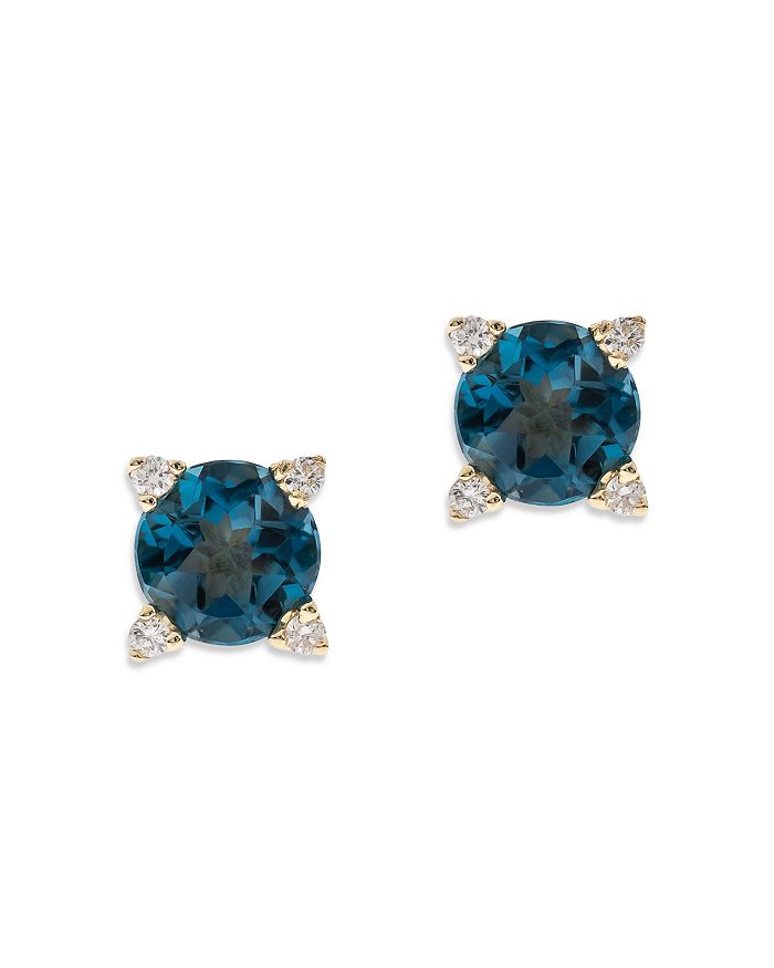 Shop Bloomingdale's Gemstone & Diamond Stud Earring Collection In 14k Gold, 0.04 Ct. T.w. - 100% Exclusive In Blue/white