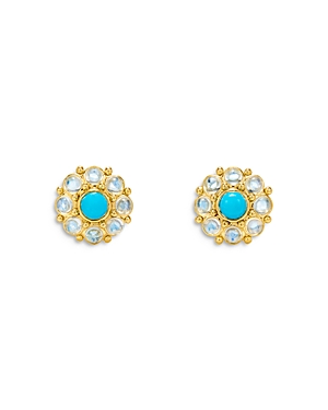 TEMPLE ST CLAIR 18K YELLOW GOLD STELLA TURQUOISE & BLUE MOONSTONE STUD EARRINGS,E14825-STELBMTQ
