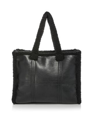AQUA - Large Faux Shearling Trim Tote - 100% Exclusive