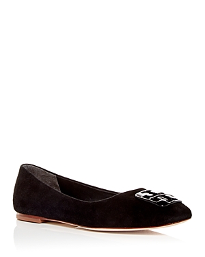 Tory Burch Georgia Suede Square-toe Ballerina Flats In Perfect Black