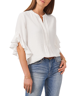 Vince Camuto Split Neck Ruffle Sleeve Blouse In New Ivory