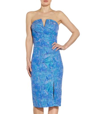 Strapless Jacquard Cocktail Dress In Victoria Blue