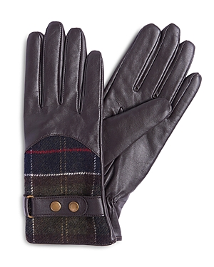 Barbour Dee Tartan Gloves In Dark Brown