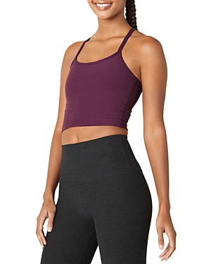 Shop Beyond Yoga Space-dye Racerback Cropped Top In Fig Heathe