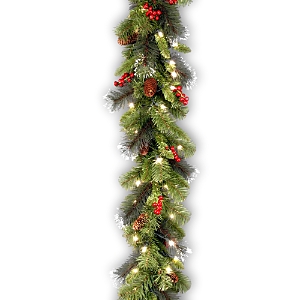 National Tree Company 9' X 10 Crestwood Spruce Garland With Silver Bristle, Cones, Red Berries & Glitter With 50 Clear Lig In Green