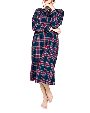 Shop Petite Plume Windsor Tartan Delphine Cotton Flannel Nightgown In Navy