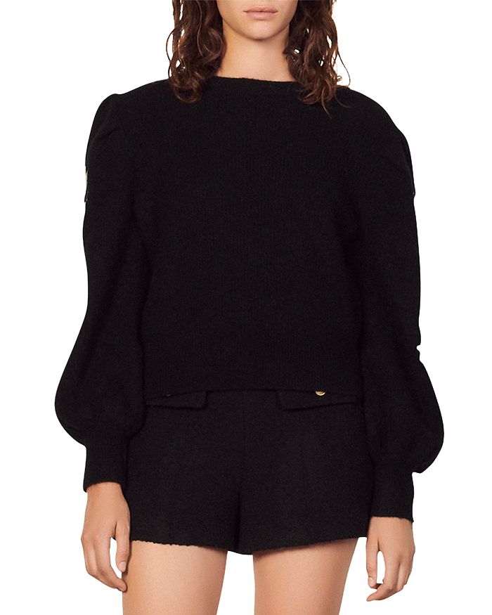 Sandro Embroidered Sleeve Sweater Bloomingdale's