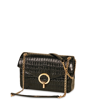 Sandro Croc-embossed Leather Handbag In Black